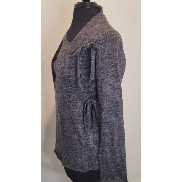 Elegant Anthropologie Moth Gray Lace Pane Tie-Front Sweater Wool Blend Jumper M - Picture 4 of 8